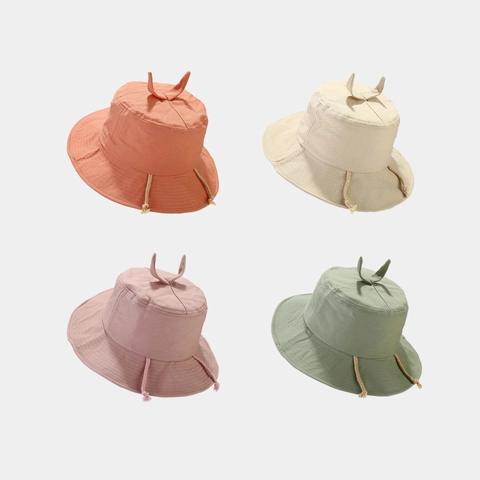Cappello Alla Pescatora Cotone Tela Carino Corno Decorazione Corda Regolabile Pieghevole Estate Protezione Solare Stile Dolce