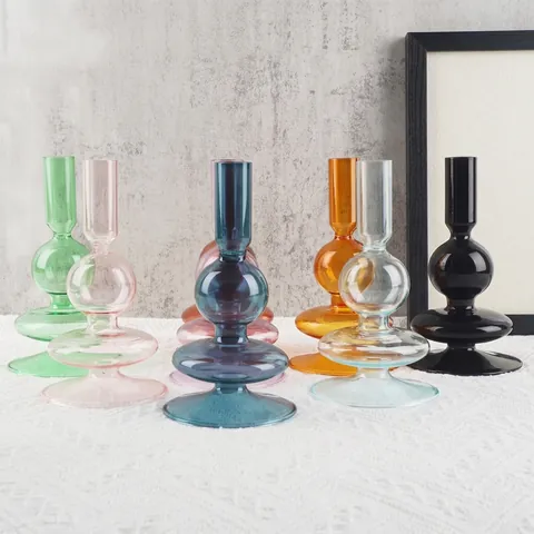 Glass Candle Holder Borosilicate Colorful Transparent Geometric Sphere Stacked Modern Minimalist Desktop Decor