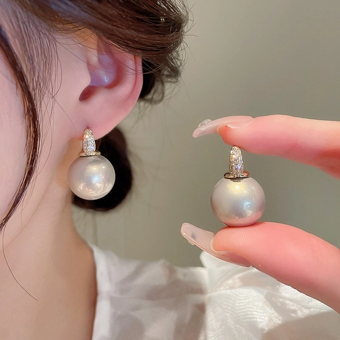 Barok Kunstparel Hoop Oorbellen Koper Met Zirkoon Geometrisch Elegant Mode Sieraden Voor Dames