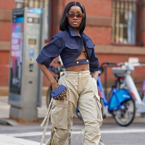 Giacca Di Denim Ultra Corta Donna Shrug Mezza Manica Risvolto Allacciatura Posteriore Crop Top Streetwear Blu Denim Cotone