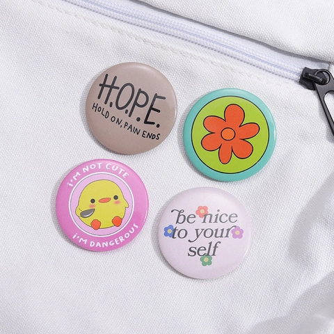 Round Button Pin Badge Tinplate Cartoon Cat Animal Motivational Quote Brooch For Backpacks Clothes Decoration