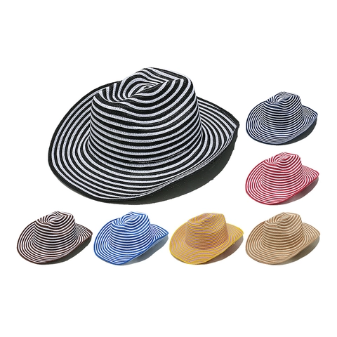 Striped Paper Straw Fedora Hat Wide Brim Panama Sun Hat With Adjustable String For Summer Beach Outdoor Leisure Adults