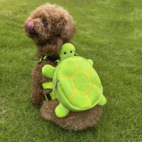 Turtle Shape Plush Pet Backpack Harness Adjustable Nylon Strap Outdoor Travel Snack Bag For Small Dogs And Cats