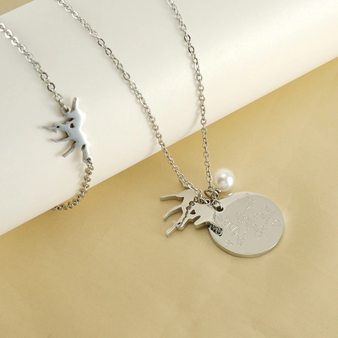 Einhorn Halskette Und Armband Edelstahl Inspirierendes Zitat Disc Künstliche Perle Schmuck Mode Geschenk Für Frauen