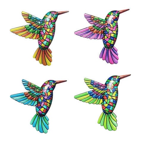 Hummingbird Wall Decor Metal Mosaic Bird Hanging Art Iron Sculpture Ornament For Garden Fence Patio Indoor Outdoor