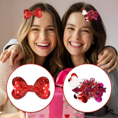 Valentinstag Haarspangen Roter Glitzer Herz Netz Schleife Haarnadeln Cupido Pfeil Lippen Design Für Party Romantisches Dating