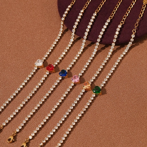 Bracciale Tennis Cuore Acciaio Inossidabile Zircone Placcato Oro Regolabile Elegante Gioielli Pietre Per Donne