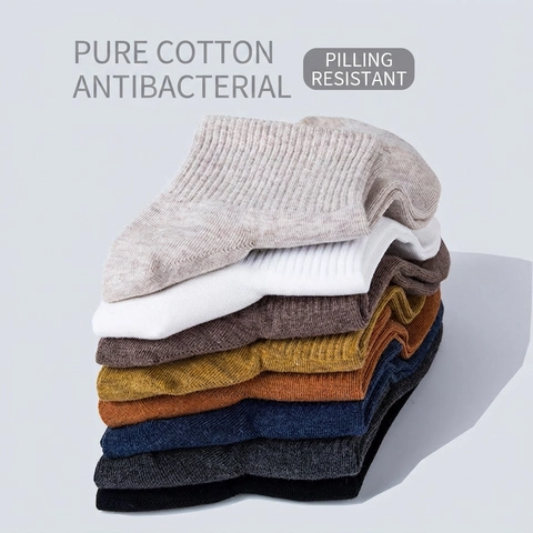 Cotton Socks For Men Antibacterial Breathable Mesh Short Crew Daily Casual Plain Color Hand Linked Toe Seamless Anti Odor