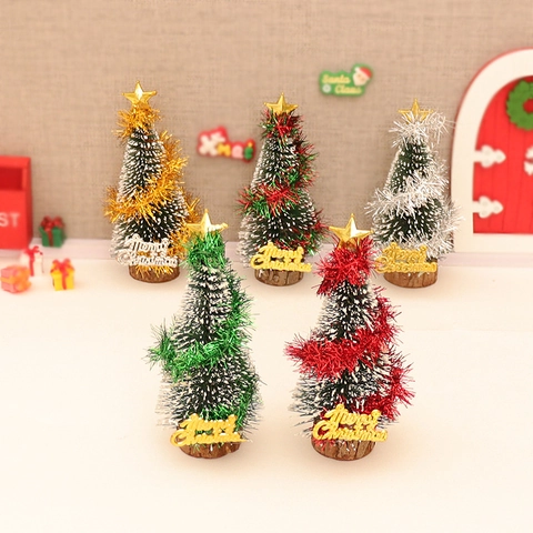 Mini Sapin De Noël Artificiel Miniature Guirlande Pin Enneigé Ornement De Bureau Avec Base En Bois Décor De Fête