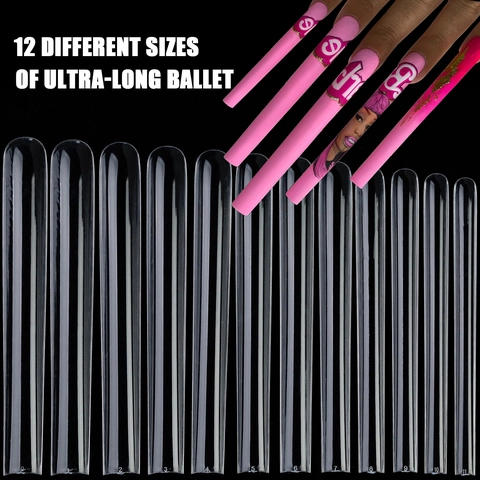 Extra Lange Coffin Valse Nagel Tips Transparant Volledige Dekking Acryl Verlenging Ballet Nagels Voor Salon DIY