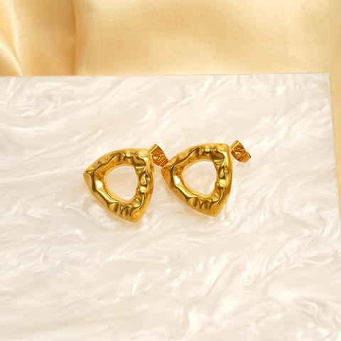 Triangle Stud Earrings Hammered Hollow Geometric 18K Gold Plated 304 Stainless Steel Minimalist For Women Jewelry