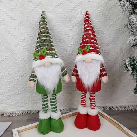Decorazione Gnomo Natale Gamba Telescopica Bambola Tomte Svedese Cappello Maglia Barba Pelliccia Sintetica Ornamento