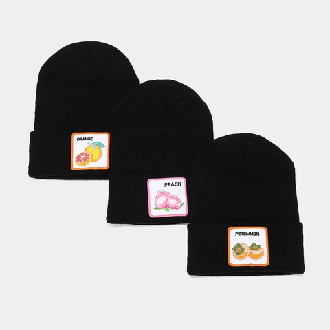 Beanie Strickmütze Mit Fruchtpatch Stickerei Acryl Warm Winter Casual Unisex Skull Cap