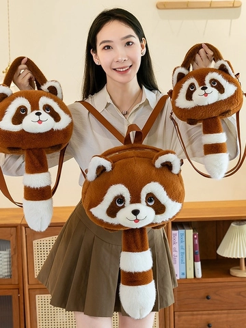 Raccoon Red Panda Plush Bag Soft Faux Fur Animal Shaped Crossbody Backpack Handbag For Daily School Gift Women Girls
