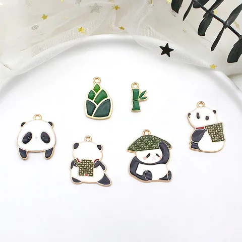 Ciondoli Panda E Bambù In Lega Smaltata Per Creazione Di Gioielli Fai Da Te Bracciale Collana Accessori Artigianali Animali