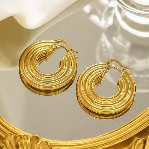 Orecchini A Cerchio In Acciaio Inossidabile Lucido Geometrici Retro Accessori Moda Per Donna