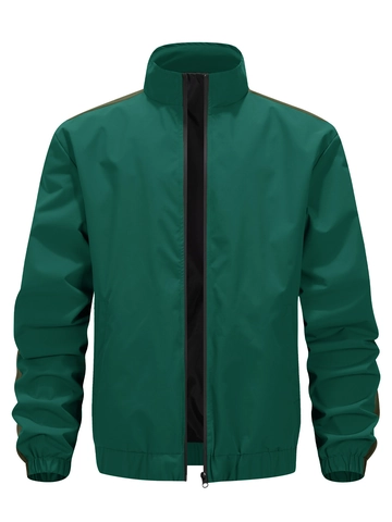 Giacca Antivento Da Uomo Con Collo Alto Zip Outdoor Casual Ampia In Fibra Sintetica Color Block