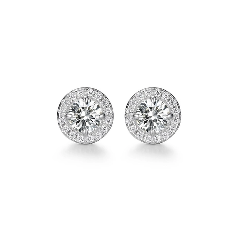 925 Sterling Silver Stud Earrings Round Zircon Halo Geometric Elegant Fashion Jewelry For Women