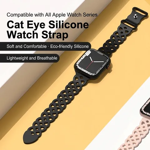 Correa De Reloj De Silicona Compatible Con Apple Watch Diseño Calado Ojo De Gato Transpirable Suave