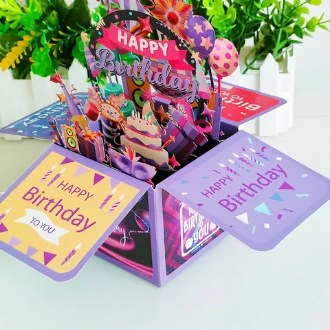 3D Pop-Up Geburtstagskarte Hohlpapier-Skulptur Feier Faltbare Box Karton Geschenk Für Familie Freunde