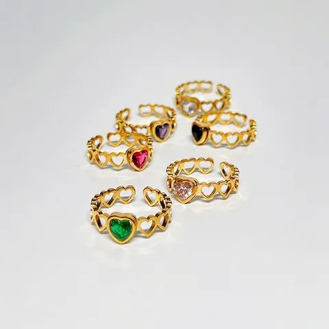 Hart Zirkoon Ring 18K Verguld Roestvrij Staal Hol Hart Band Verstelbare Open Ring Mode Sieraden Voor Dames