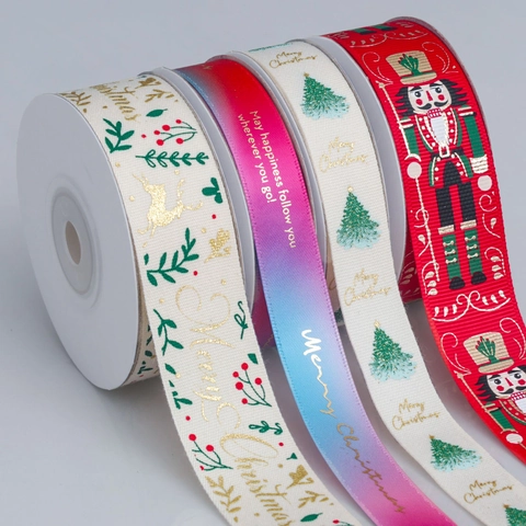 Christmas Ribbon Polyester Cotton Grosgrain Printed Nutcracker Reindeer For Gift Wrapping DIY Holiday Tree Decoration