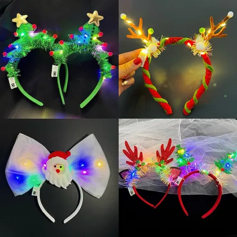 LED Weihnachts Stirnband Leuchtendes Geweih Rentier Weihnachtsmann Schneemann Lametta Haarreif Party Kostüm Zubehör Für Kinder Erwachsene