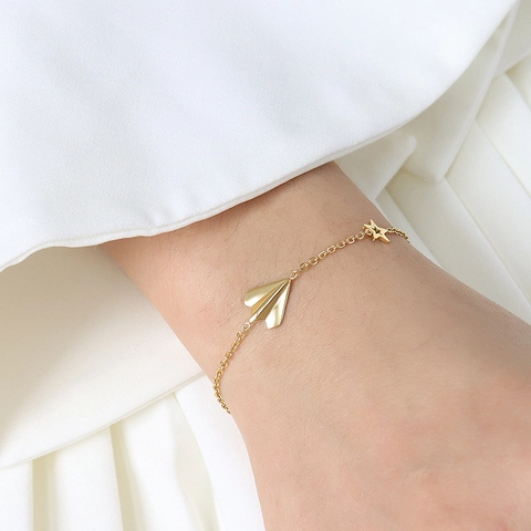Minimalistisch Titaniumstaal Origami Papieren Vliegtuigje En Ster Ketting En Armband Voor Dames Niche Ontwerp Ins Stijl Sieraden