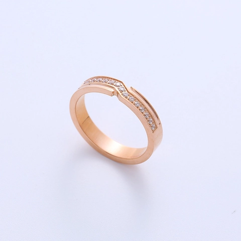 Anillo En Forma De V Acero Inoxidable 316L Estrás Pavé Bañado En Oro Rosa Banda Minimalista Joyería Mujer