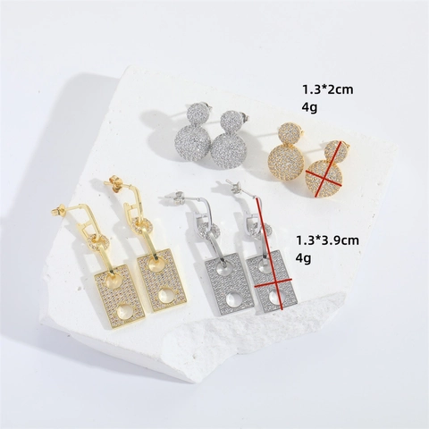 French Vintage Copper Zirconia Earrings Hollow Geometric Rectangle Gourd Dangle Stud Earrings For Women Elegant Fashion Jewelry