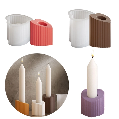 Herzförmige Gestreifte Kerzenhalter Silikonform DIY Vertikale Rippen Harz Gips Guss Geometrische Wohndeko