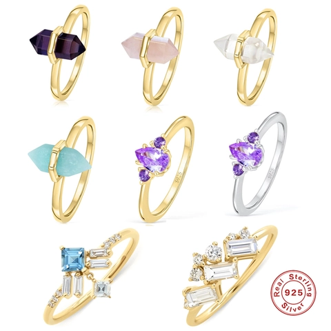 Geometric Ring 925 Sterling Silver For Women Zirconia Prism Crystal Inlaid Minimalist Elegant Jewelry Gift
