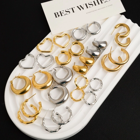 Titanium Stahl Creolen Spiegelpoliert Gold Silber Plattiert Wassertropfen Herz Bambus Minimalistisch Französischer Stil Damen