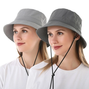 Bucket Hat Nylon Waterproof UV Protection Sunshade Outdoor Hiking Fishing Breathable Adjustable Wind Rope Foldable