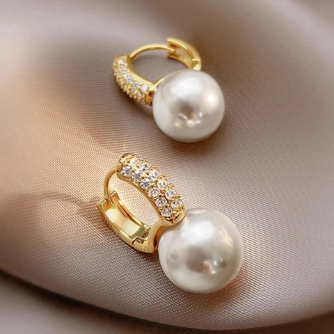 Legierung Künstliche Perle Creolen Hänger Mit Pave Kristallen Und Silber Ohrstecker Elegante Damen Schmuck