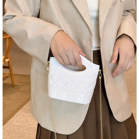 Mini Jelly Umhängetasche Gesteppte PVC Eimer Handtasche Mit Goldener Kette Für Frauen Mode Lässig Bonbonfarben