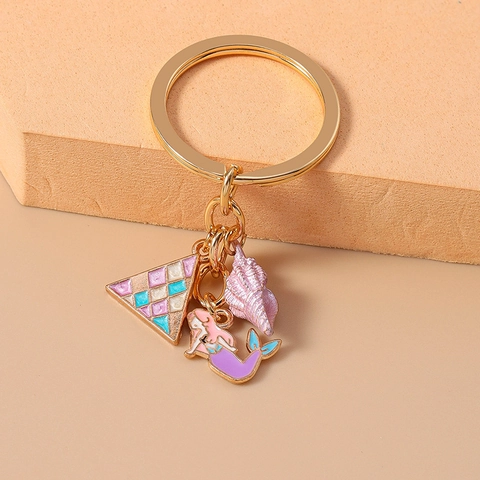 Fashion Zinc Alloy Enamel Mermaid Shell Keychain Summer Beach Style Gold Plated Cartoon Animal Bag Pendant Women Jewelry Gift