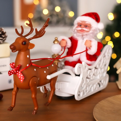 Electric Santa Claus Reindeer Sleigh Christmas Decoration Moving Xmas Toy Festive Holiday Home Decor ABS Vinyl Cloth