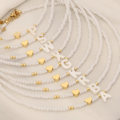 Collana Pendente Lettera Iniziale Conchiglia Choker Perline Cristallo Bianco Con Cuore Oro Accessorio Donna