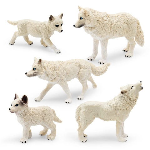 Realistic Arctic Wolf Animal Model Toy Simulation Howling Walking Wolf Cubs Plastic Educational Science Figurines Kids