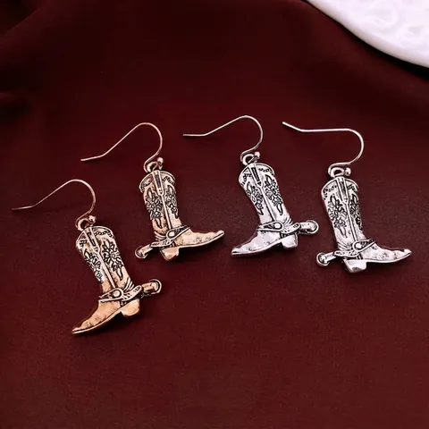 Orecchini Pendenti A Stivale Da Cowboy Western Vintage Con Lega Incisa Floreale E Perno In Argento Sterling 925