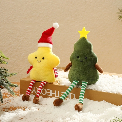 Albero Di Natale E Stella Ornamenti Appesi In Peluche Gambe Lunghe A Strisce Cartone Animato Decorazione