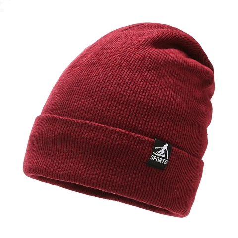 Winter Warm Knitted Beanie Hat For Men Women Thick Polyester Knit Skull Cap With Sports Patch Outdoor Cold Weather Headwear