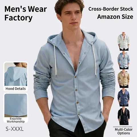Camicia Con Cappuccio In Lino A Righe Da Uomo Manica Lunga Casual Spiaggia Vestibilità Ampia Traspirante Righe Verticali