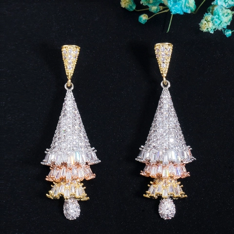 Pendientes Colgantes De Árbol De Navidad Con Circones Cobre Chapado En Tres Tonos Joyería De Fiesta Para Mujer
