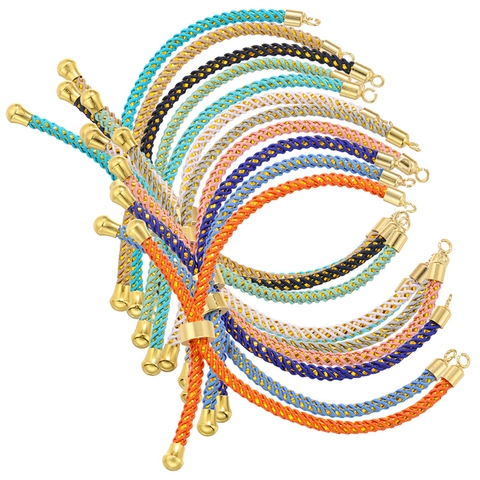 Adjustable Braided Rope Bracelet Handmade Colorful Nylon Cord Brass Slider DIY Jewelry Accessory For Women