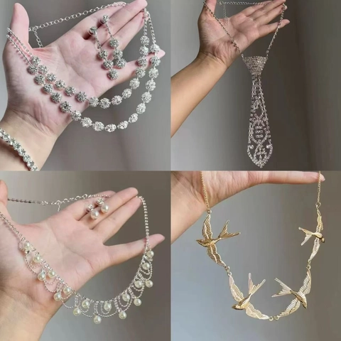 Collana E Orecchini In Rame Con Strass Perla Artificial Sintetica Cravatta Nappa E Ciondolo Rondine Gioielli Di Tendenza Per Donne