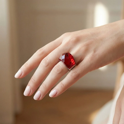 Cocktail Ring Stainless Steel Large Faceted Glass Crystal Exaggerated Fashion Statement For Women Multi Color