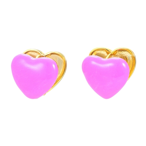 Korean Style Heart Shaped Enamel Stud Earrings For Women Copper Zirconia Inlaid Sweet Minimalist Jewelry Gold Silver Plated