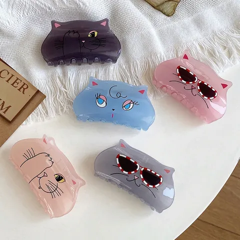 Pince À Cheveux Acrylique Forme Chat Dessin Animé Acétate Translucide Épingle À Cheveux Douce Lunettes De Soleil Design Femmes
